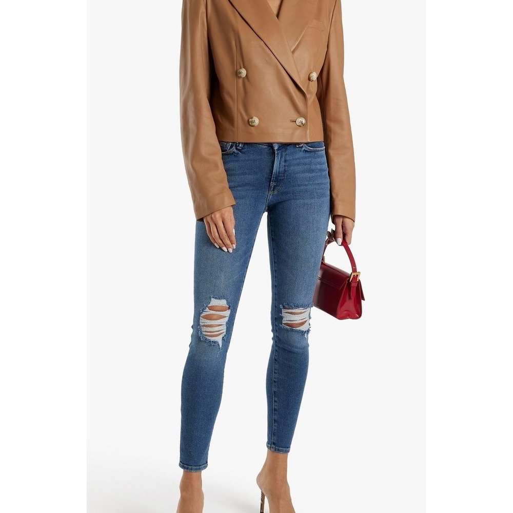 Good American Good Legs Distressed Skinny Jeans Size 27 Medium Wash